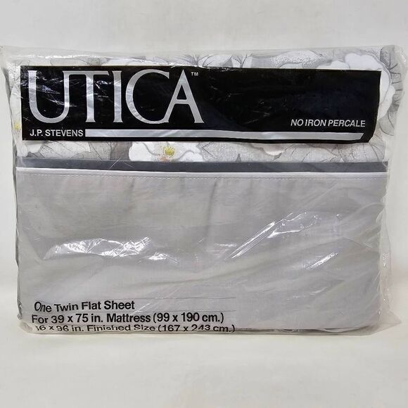 VINTAGE UTICA JP STEVENS JASPER FLORAL ONE TWIN FLAT SHEET NO IRON PERCALE NEW - Picture 3 of 5